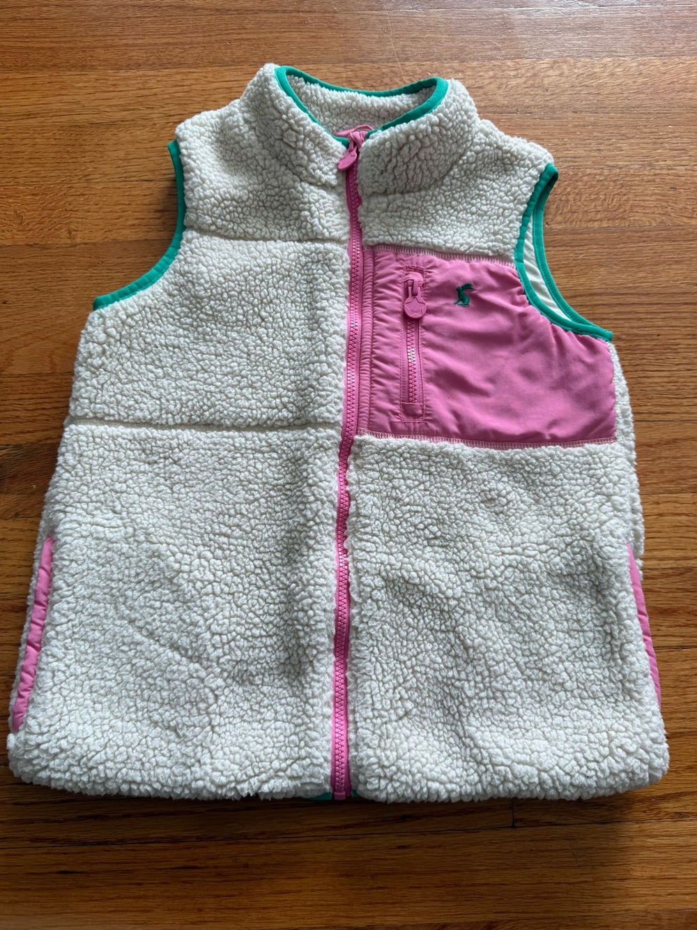 Girl’s JOULES Sherpa Teddy Pink Aqua Full Zip Fallon Sleeveless Vest Size 10